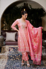 Pink Kurti Hand Embroidery Work with Dupatta and Salwar Set