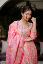 Pink Kurti Hand Embroidery Work with Dupatta and Salwar Set