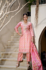 Pink Kurti Hand Embroidery Work with Dupatta and Salwar Set