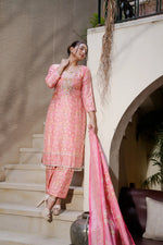 Pink Kurti Hand Embroidery Work with Dupatta and Salwar Set