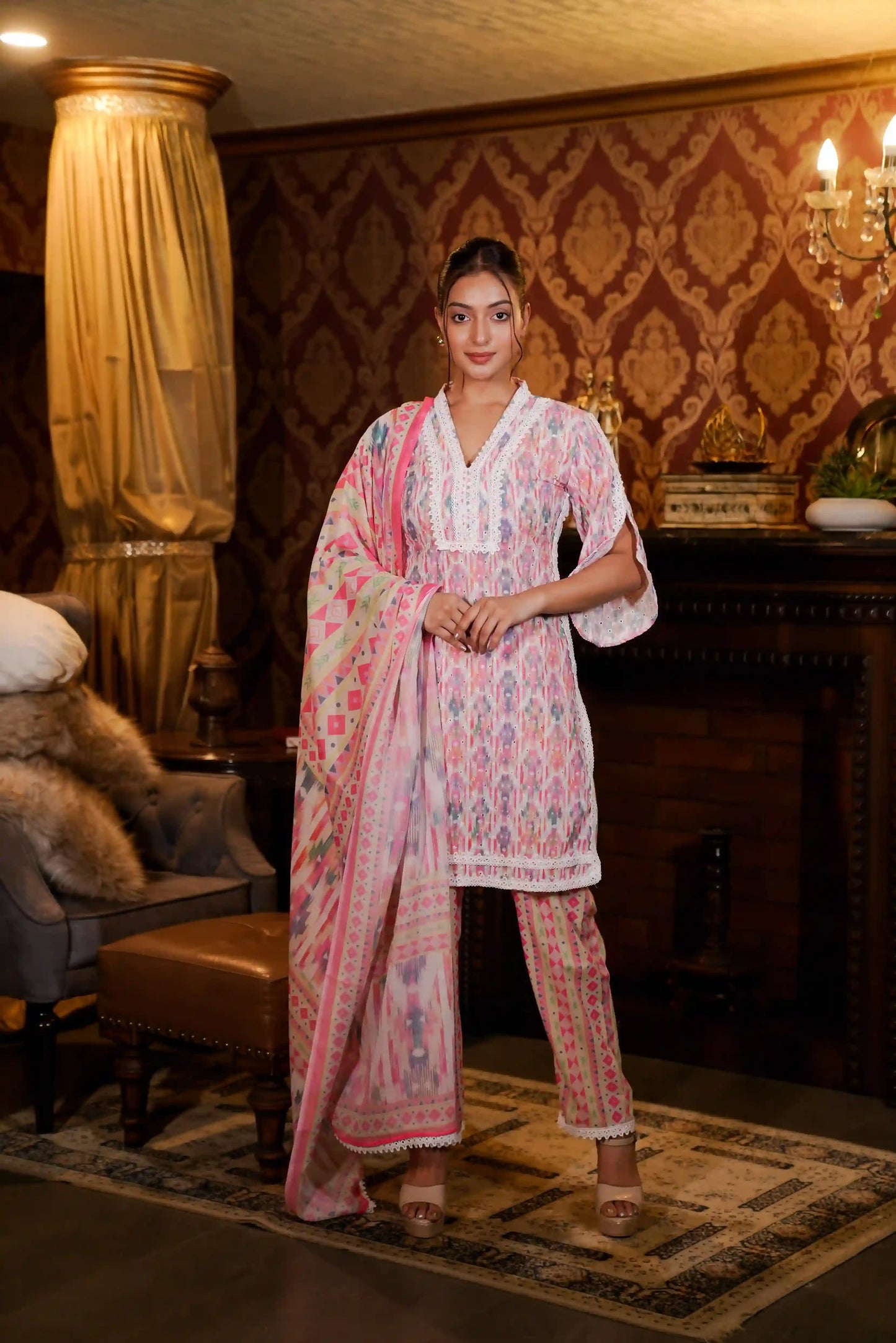 Chiffon Kurti Hand Embroidery Work with Printed Dupatta and Salwar