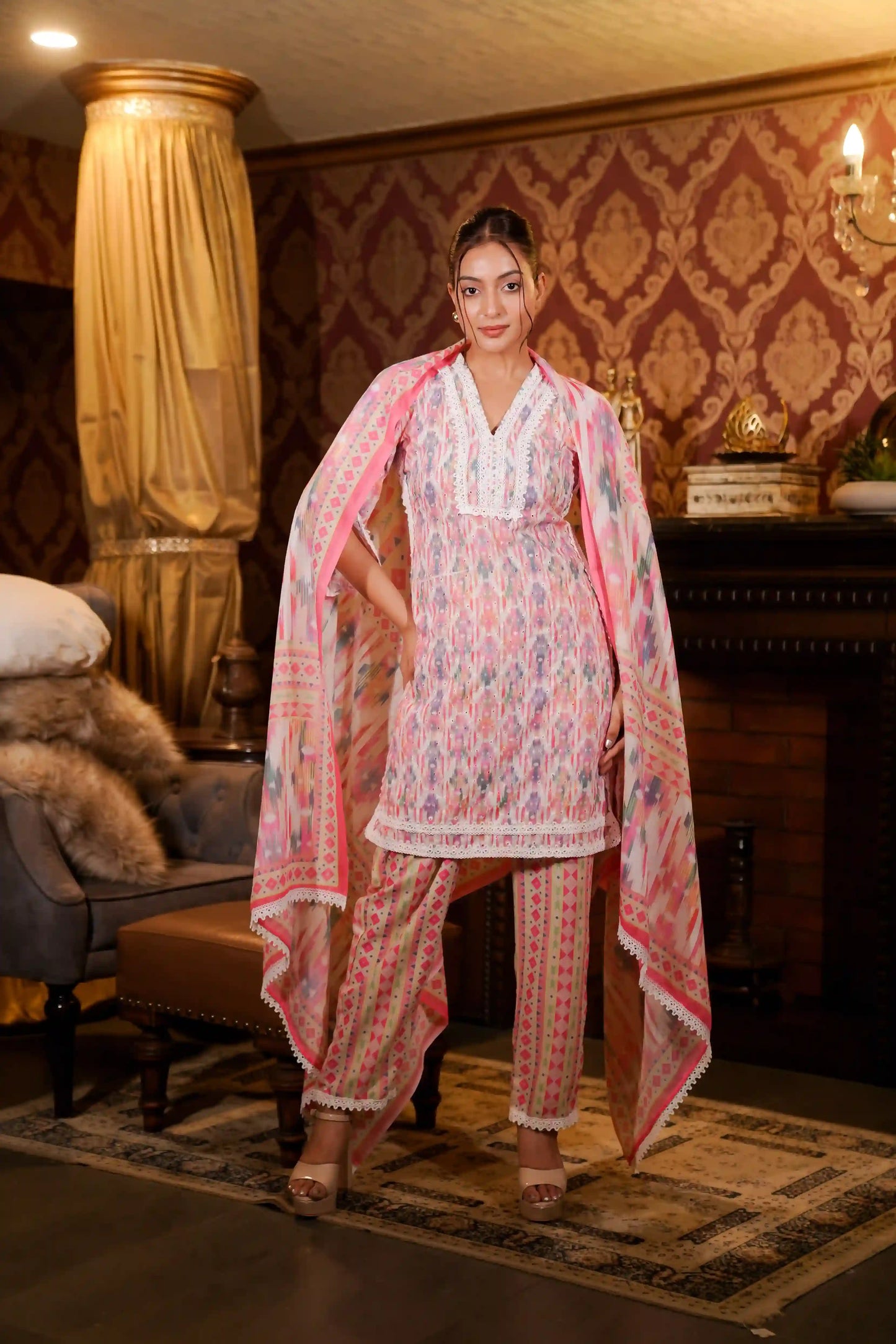 Chiffon Kurti Hand Embroidery Work with Printed Dupatta and Salwar