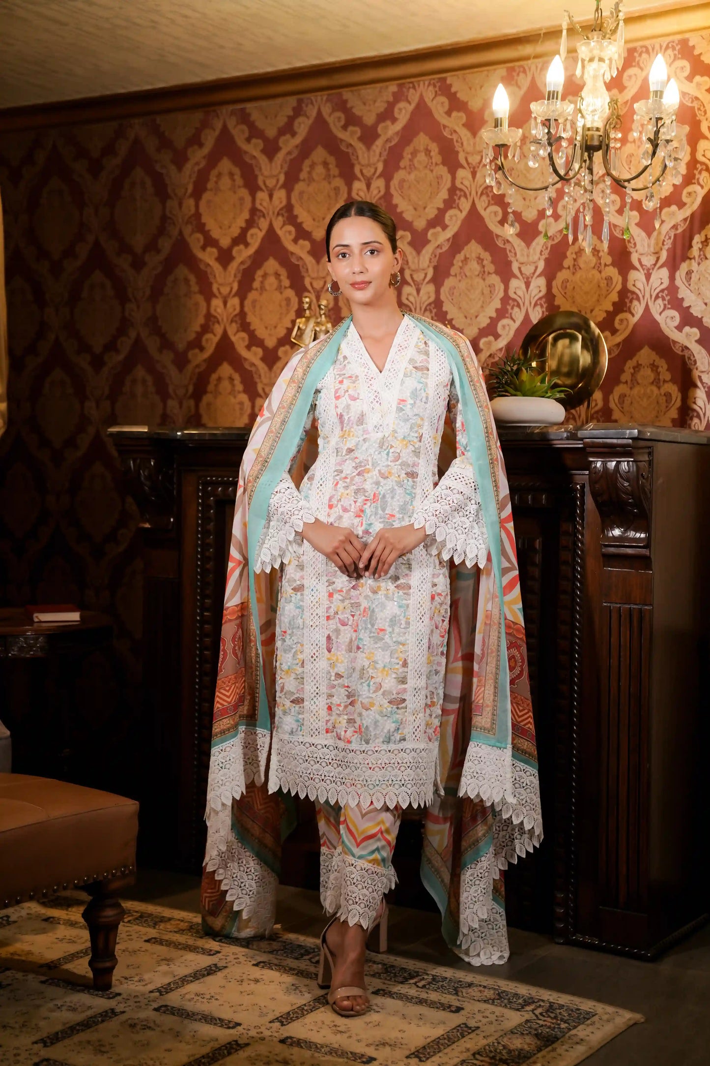 Shifli Printed Pakistani suit with Printed Trouser & Dupatta