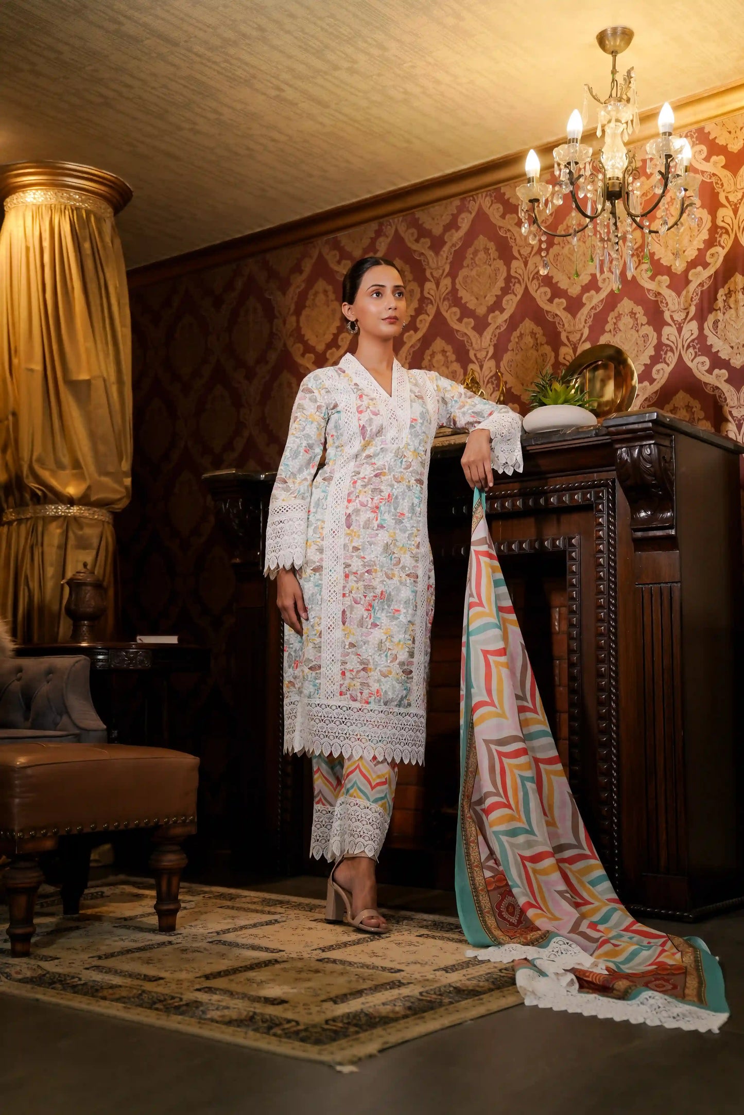 Shifli Printed Pakistani suit with Printed Trouser & Dupatta