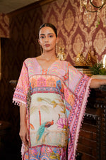 Pattern Printed Muslin Satin Kaftan Dress with Straight Pant Set