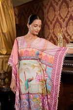 Pattern Printed Muslin Satin Kaftan Dress with Straight Pant Set