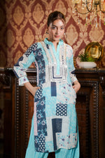 Printed Muslin Satin Hand Embroidery Mirror Work Co-ord Set with Trouser Set