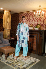 Printed Muslin Satin Hand Embroidery Mirror Work Co-ord Set with Trouser Set