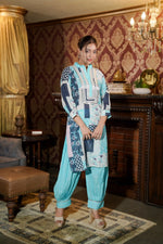 Printed Muslin Satin Hand Embroidery Mirror Work Co-ord Set with Trouser Set