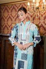 Printed Muslin Satin Hand Embroidery Mirror Work Co-ord Set with Trouser Set