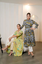 Yellow Printed Hand Embroidered Long Co-ord Set with White Trouser