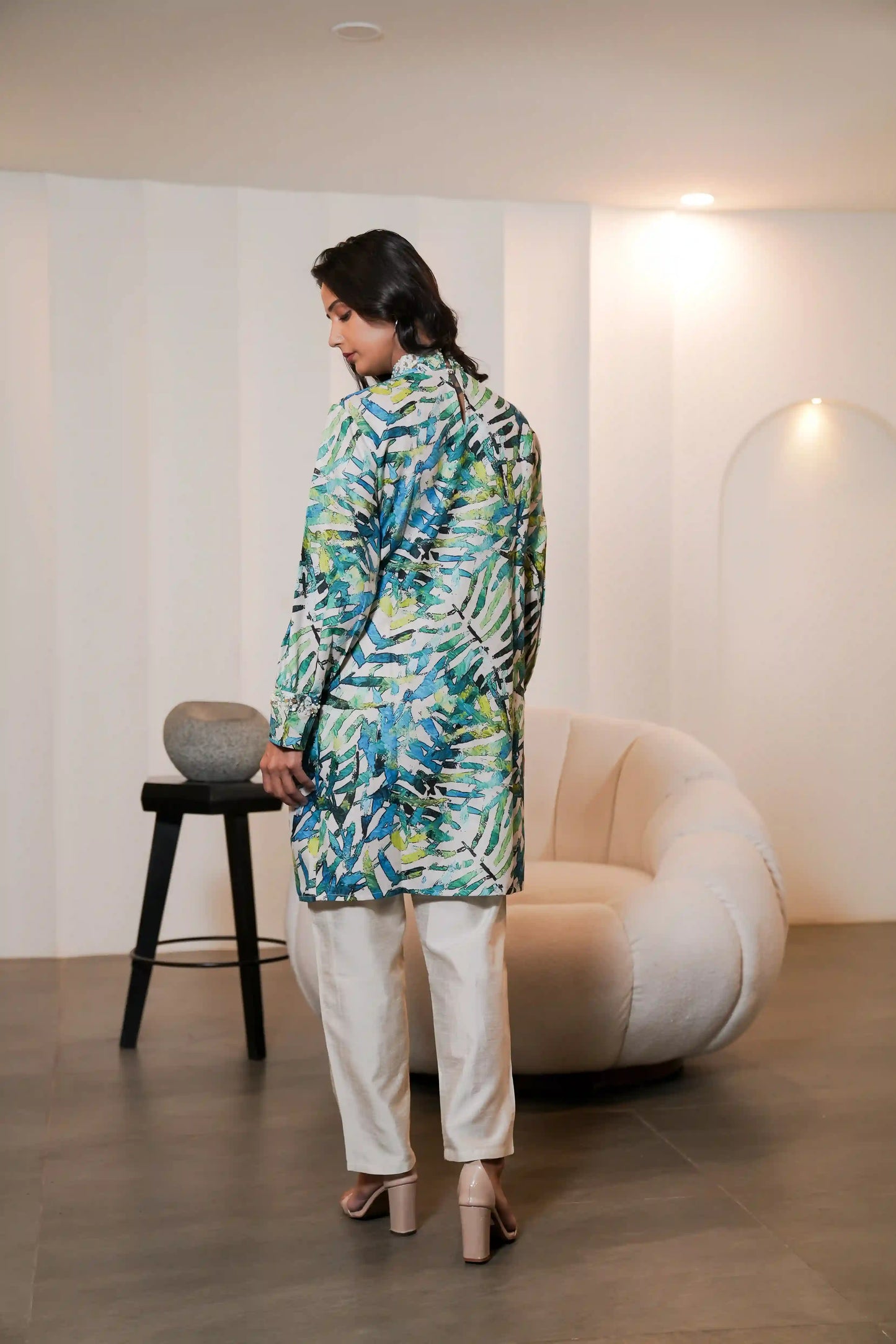 Printed Linen Cotton Co-ord Set with Silk Trouser Set