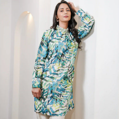 Printed Linen Cotton Co-ord Set with Silk Trouser Set