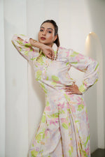 Light Color Printed Muslin Satin Co-ord Set with Pated Plazo Set