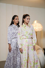 Floral Printed Muslin Satin Co-ord Set with Plated Designer Plazo Set