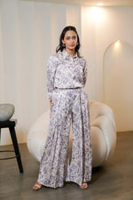 Floral Printed Muslin Satin Co-ord Set with Plated Designer Plazo Set
