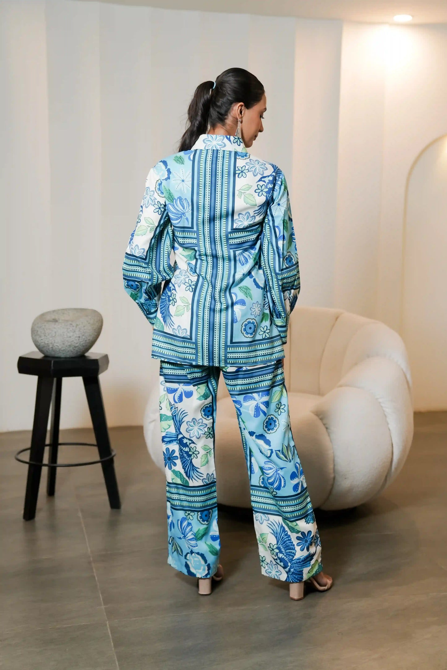 Pattern Printed Muslin Satin Co-ord Set with Trouser