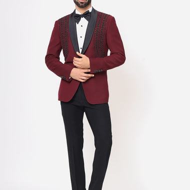 Cherry Red Hand Embroidered Italian Fabric Tuxedos Suit