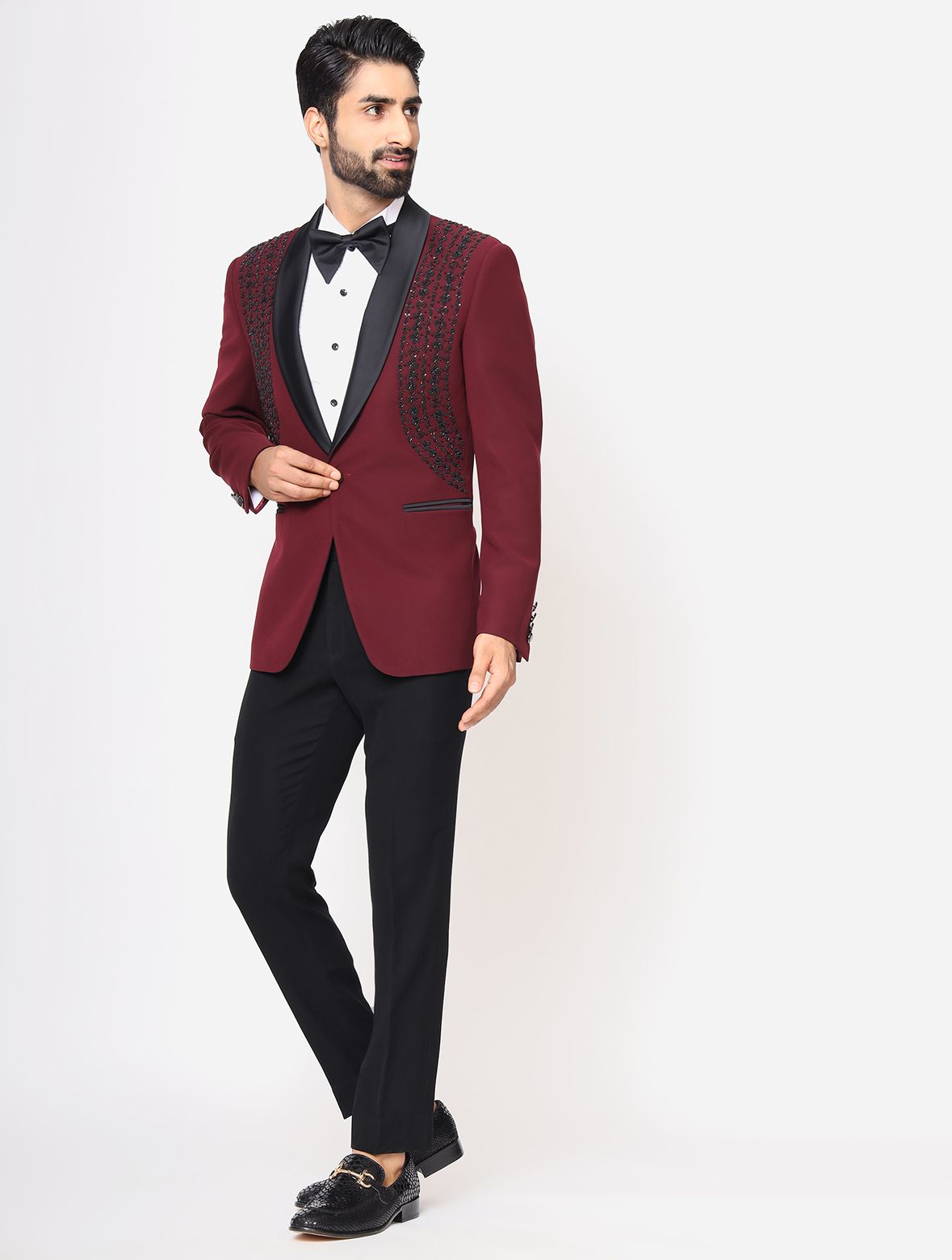 Cherry Red Hand Embroidered Italian Fabric Tuxedos Suit