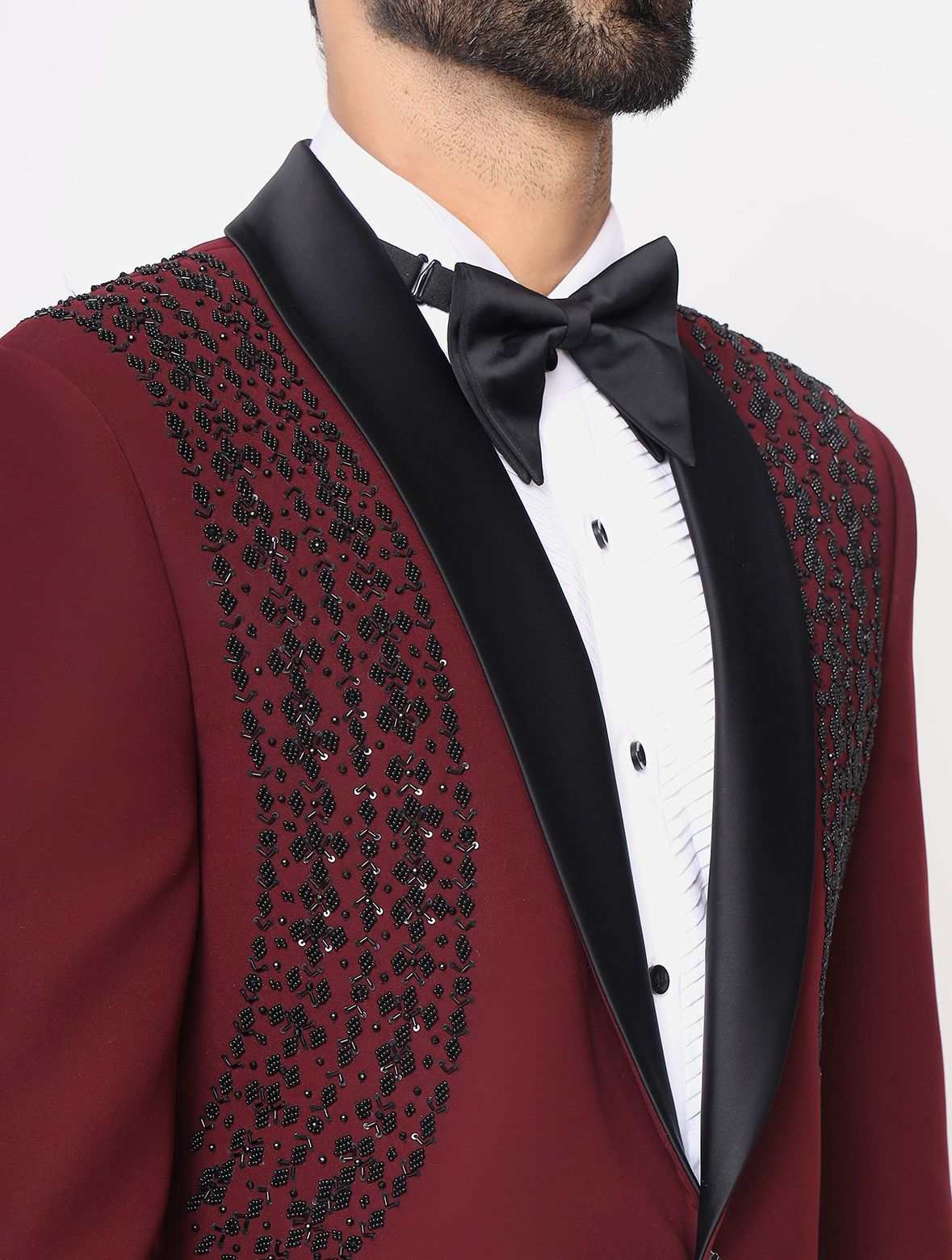 Cherry Red Hand Embroidered Italian Fabric Tuxedos Suit