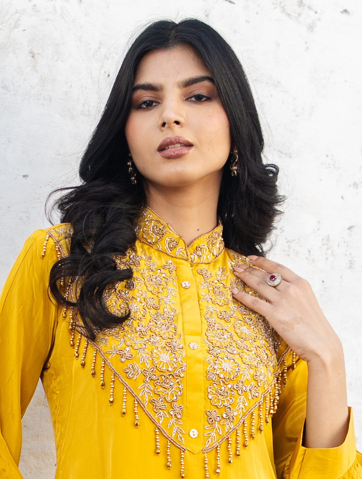 Mustard Pure Crepe Co-ord Set with Printed Pure Chinon Tulip Salwar Set