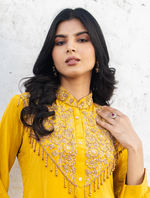 Mustard Pure Crepe Co-ord Set with Printed Pure Chinon Tulip Salwar Set