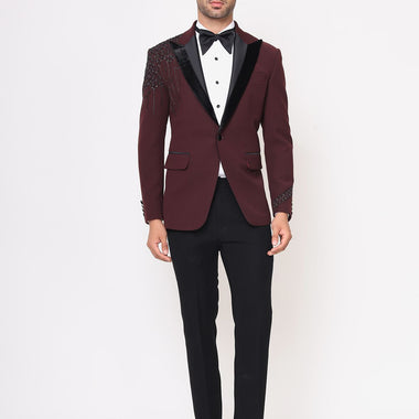 Wine Hand Embroidered Italian Fabric Tuxedos suit