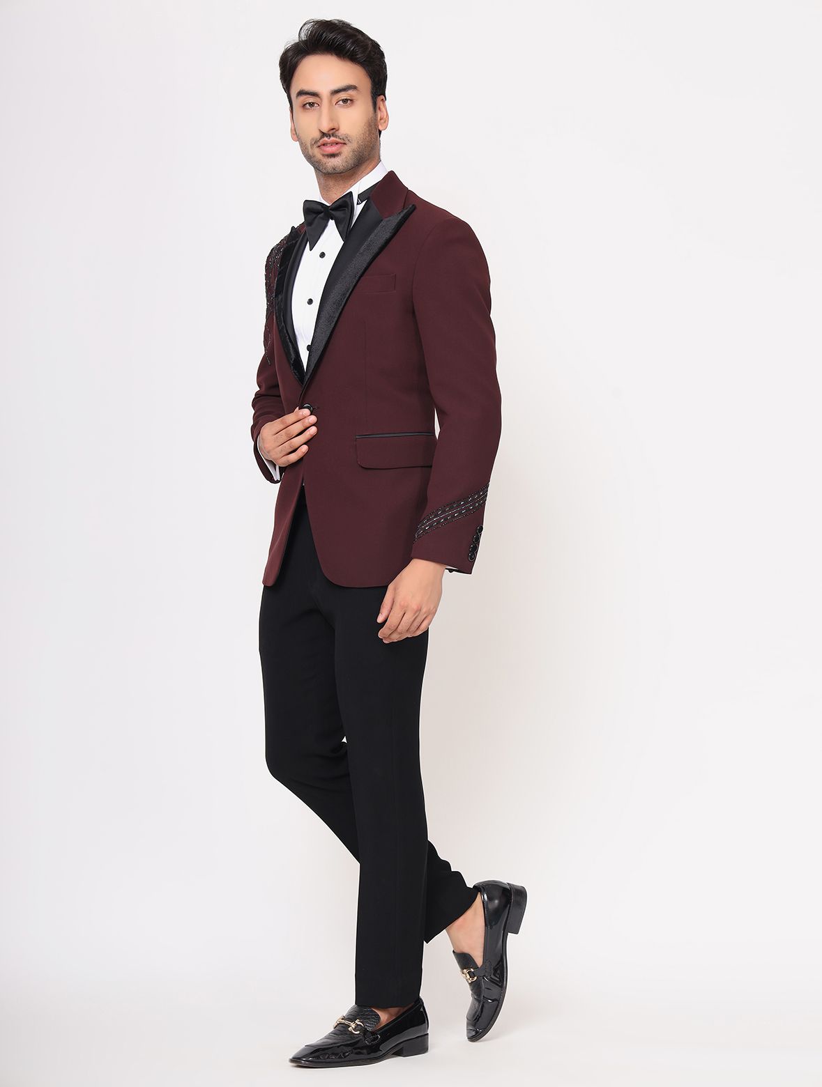 Wine Hand Embroidered Italian Fabric Tuxedos suit