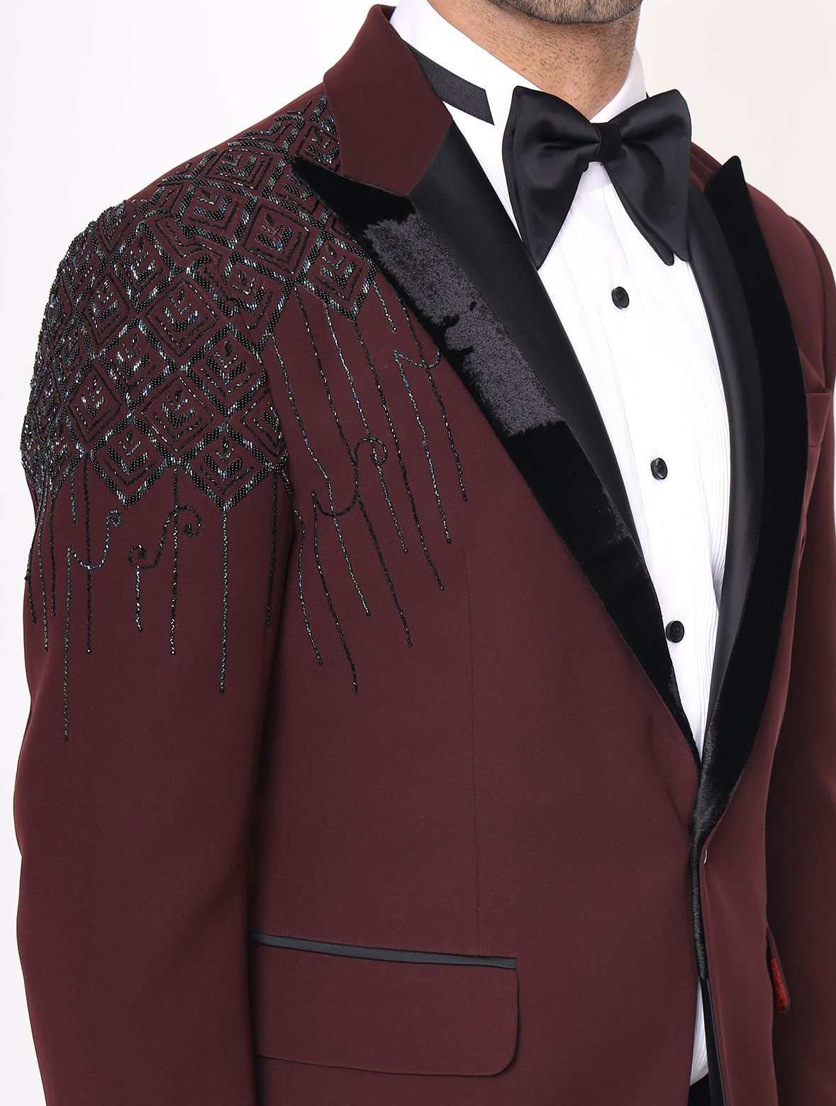 Wine Hand Embroidered Italian Fabric Tuxedos suit