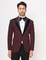 Wine Hand Embroidered Italian Fabric Tuxedos suit