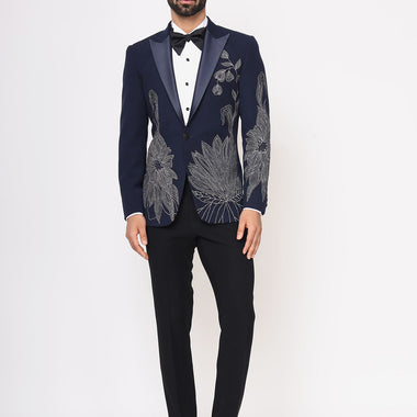 Navy Blue Hand Embroidered Italian Fabric Tuxedos suit