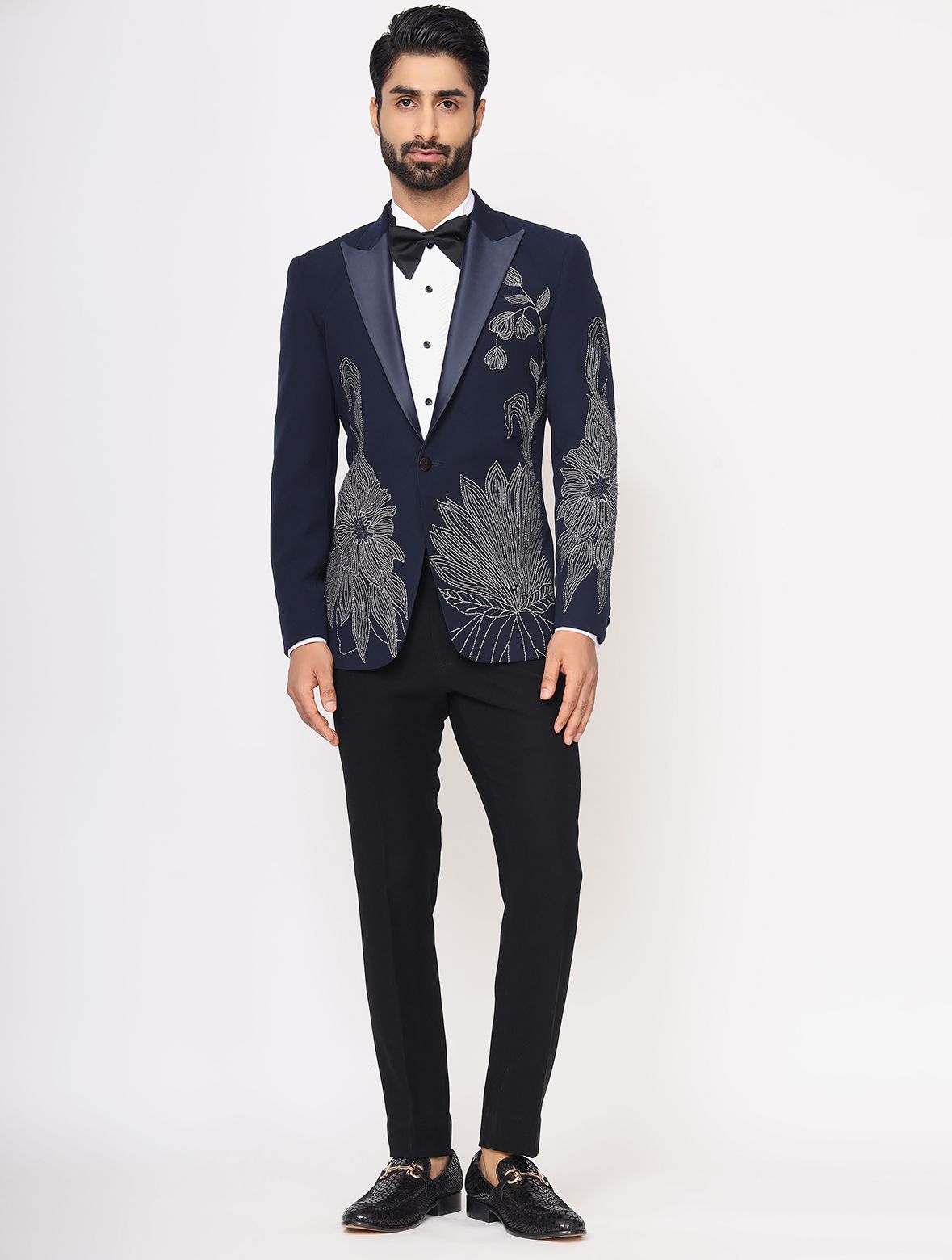 Navy Blue Hand Embroidered Italian Fabric Tuxedos suit