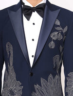 Navy Blue Hand Embroidered Italian Fabric Tuxedos suit