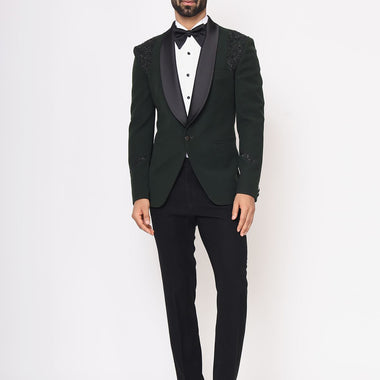 Bottle Green Hand Embroidered Italian Fabric Tuxedo Suit