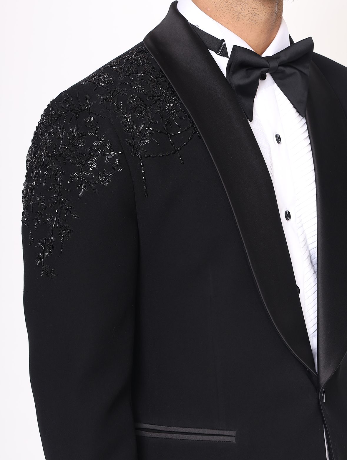 Black Hand Embroidered Italian Fabric Tuxedo Suit