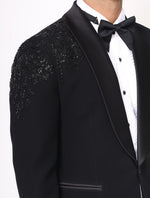 Black Hand Embroidered Italian Fabric Tuxedo Suit