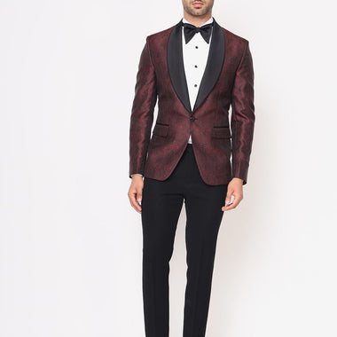 Wine Italian Jacquard Designer Tuxedo Set