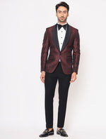 Wine Italian Jacquard Designer Tuxedo Set