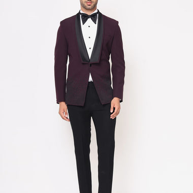 Wine hand embroidered Italian Tuxedos Suit