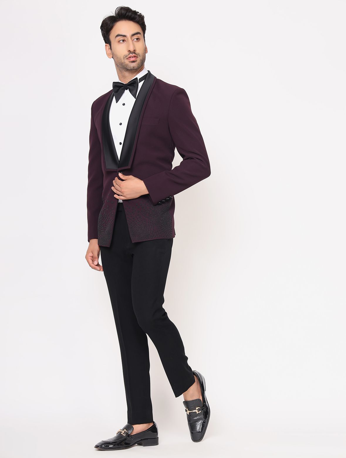 Wine hand embroidered Italian Tuxedos Suit