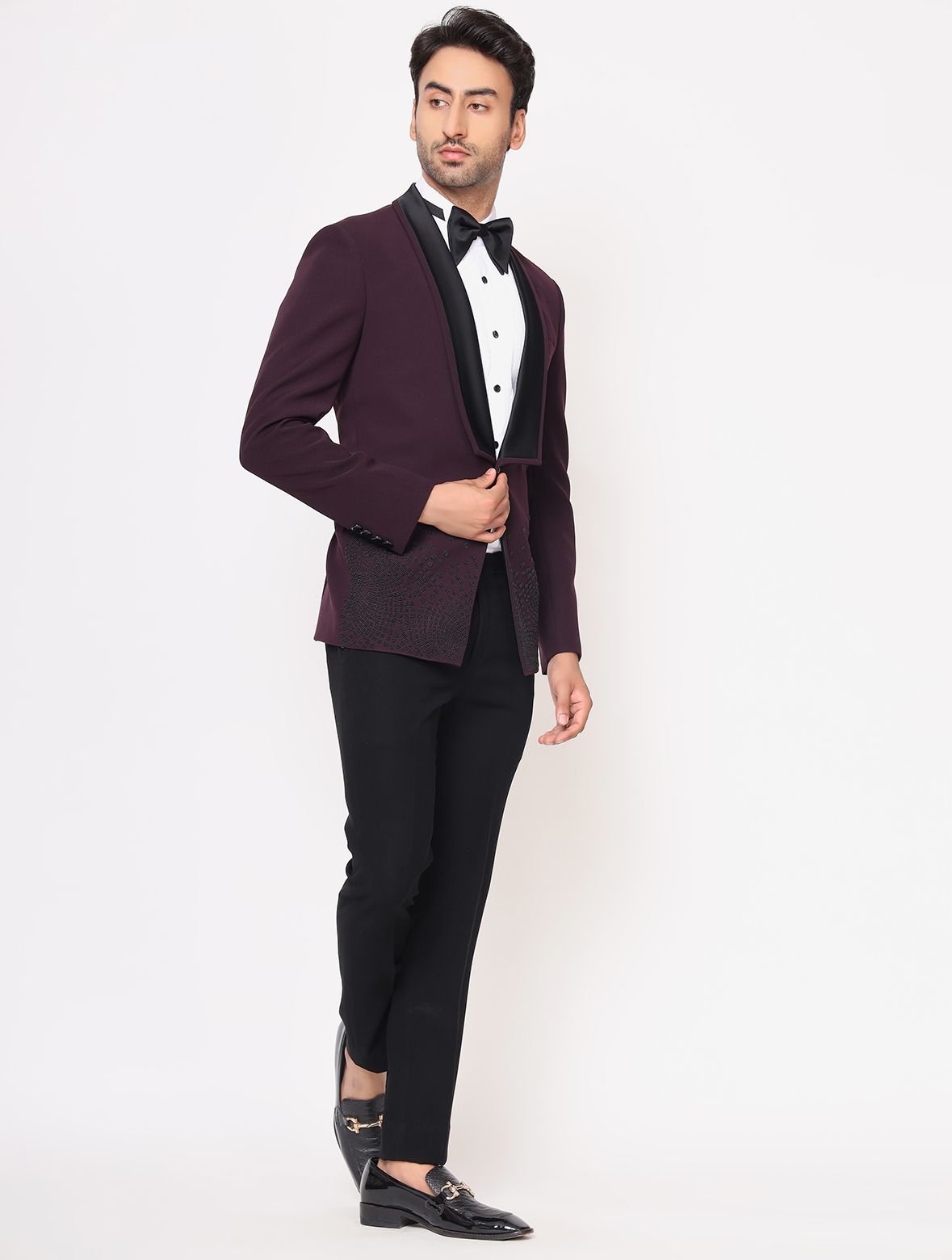 Wine hand embroidered Italian Tuxedos Suit
