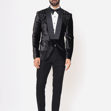Black Silk Velvet Hand embroidered Tuxedos Suit