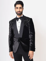 Black Silk Velvet Hand embroidered Tuxedos Suit