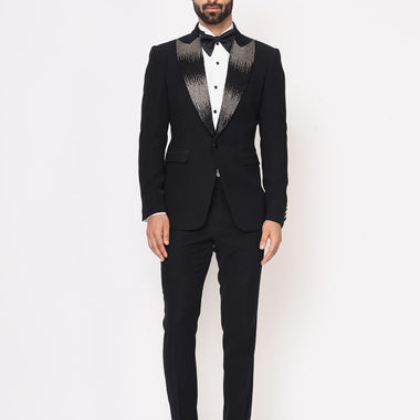 Black Hand Embroidered Italian Fabric Tuxedos Suit