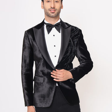 Black Silk Velvet Hand embroidered Tuxedos Suit