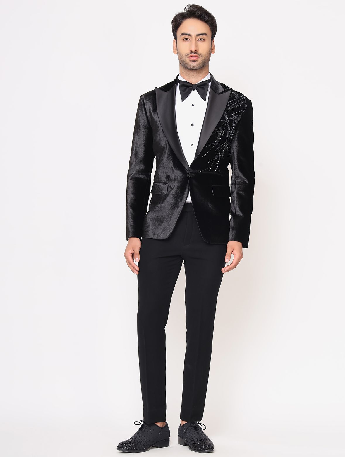 Black Silk Velvet Hand embroidered Tuxedos Suit