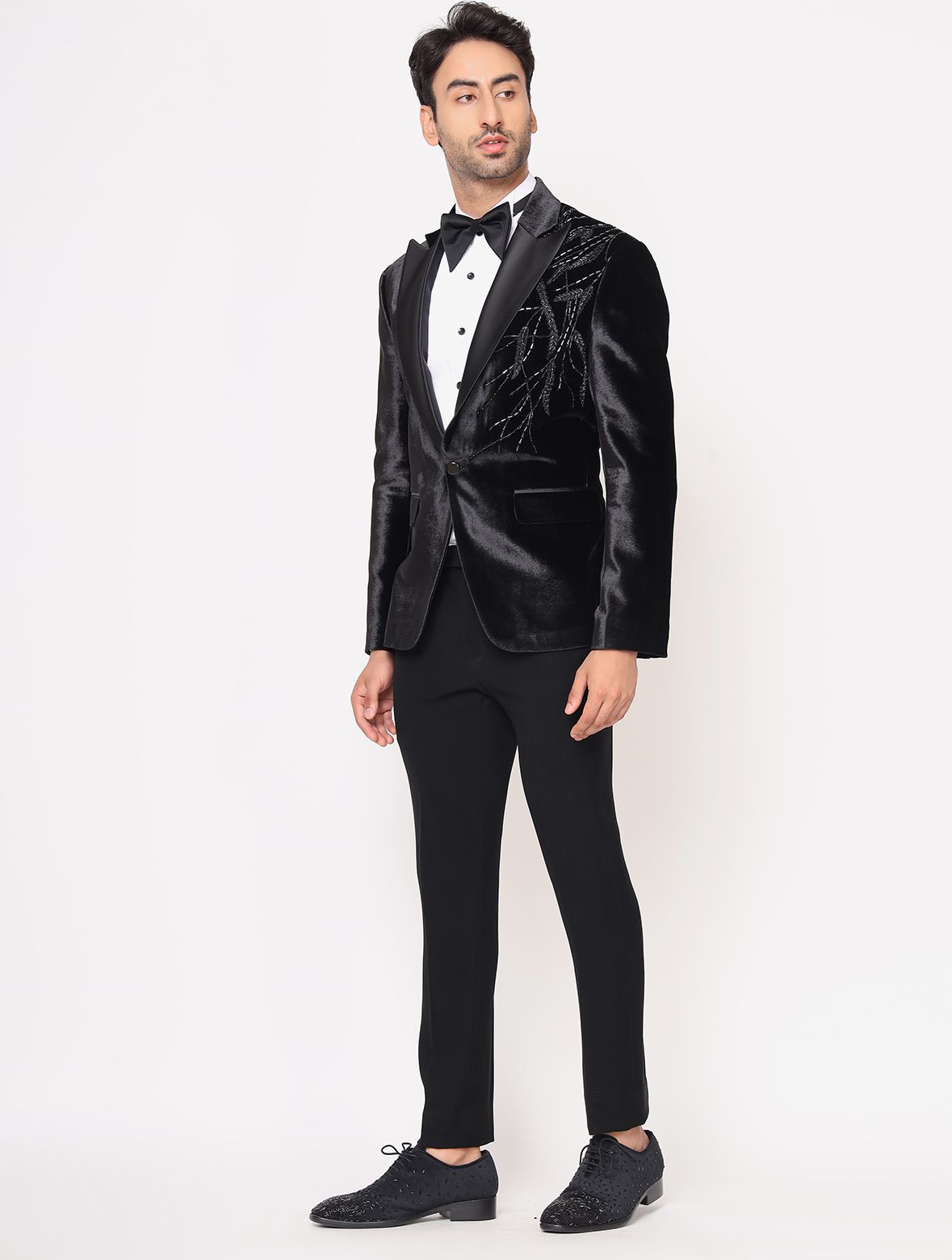 Black Silk Velvet Hand embroidered Tuxedos Suit