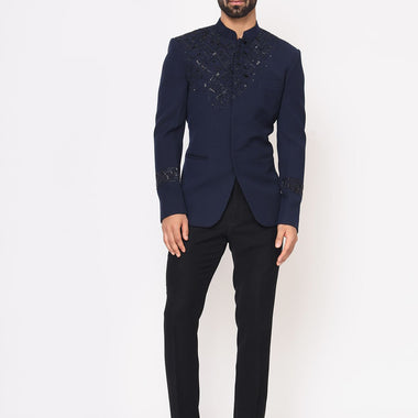 Navy Blue Hand Embroidered Italian Fabric Band Gala