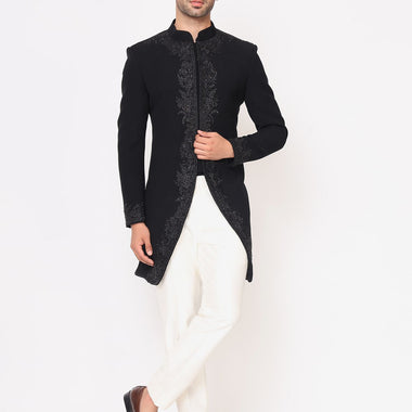 Black Resham Work Embroidered Italian Indo Western Set