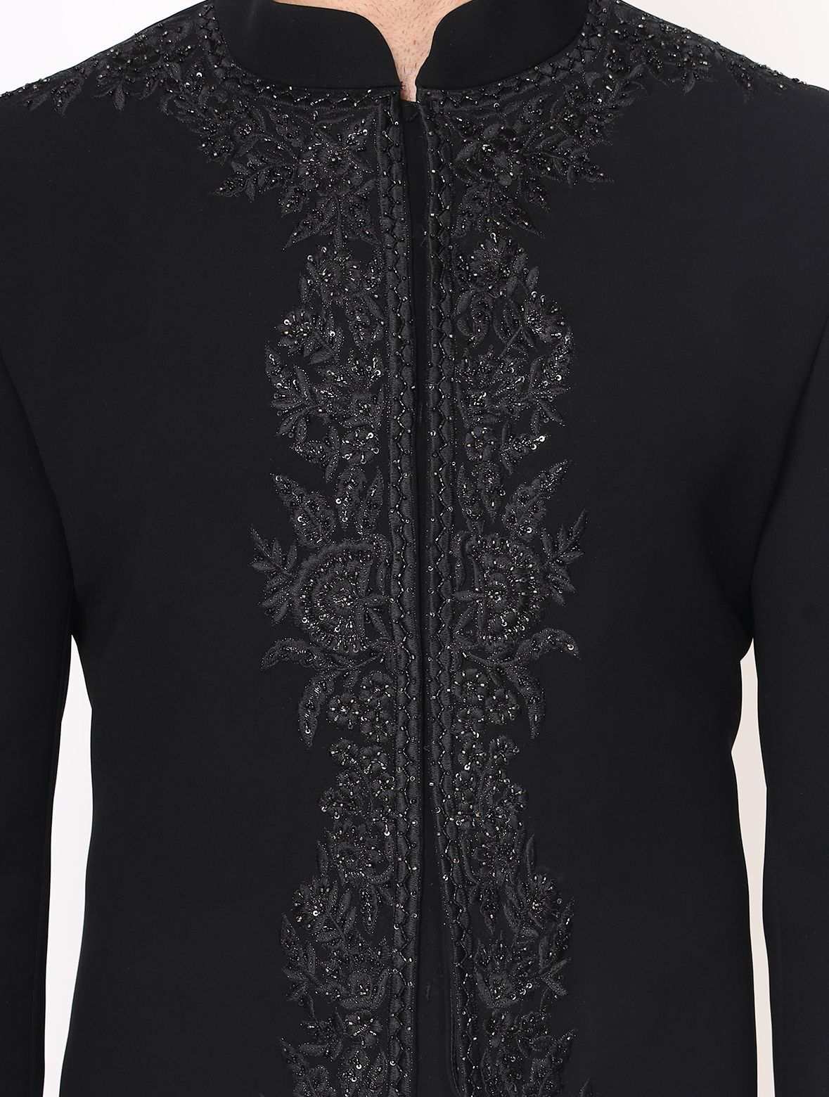 Black Resham Work Embroidered Italian Indo Western Set